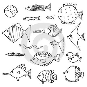 Set of exotic fish. Vector illustration