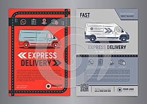 Set of Express delivery service brochure flyer design layout template.