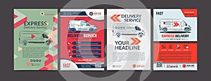 Set of Express delivery service brochure flyer design layout template.