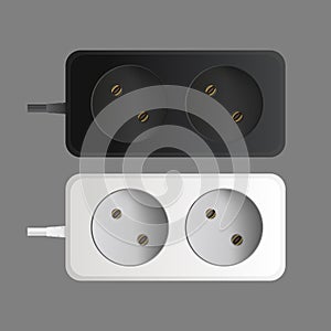 Set of extension cords with two sockets. Portable power socket. Realistic style Vector.