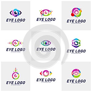 Set of Eye Logo design concept vector template. Colorful media icon. Vision Logotype concept idea
