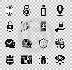 Set Eye scan, Cancelled fingerprint, Lock hand, USB flash drive, Fingerprint, Cyber security, and Mobile face