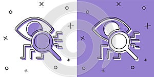Set Eye scan icon isolated on white and purple background. Retinal scan. Scanning eye. Security check symbol. Cyber eye