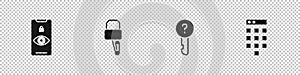 Set Eye scan, Lock picks for lock picking, Undefined key and Password protection icon. Vector