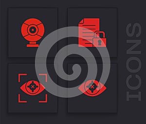 Set Eye scan, Security camera, Document and lock and icon. Vector