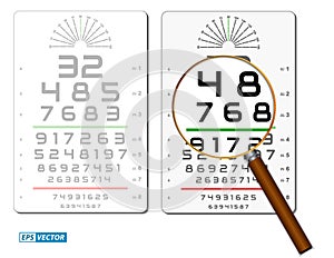 Set of eye test chart isolated or vision exam medical diagnostic. eps vector.