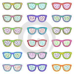 Set of eyeglasses. Seamless pattern with glasses. Vector