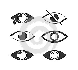 Set of eyes with eyelashs icon flat style.