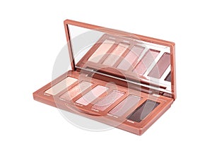 Set of eyeshadows in case on white background