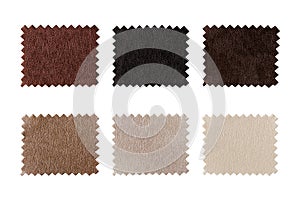 Set of fabric swatch samples,pieces texture.Color scheme earth tones fabric with white ,grey, brown,beige and black colors fabric