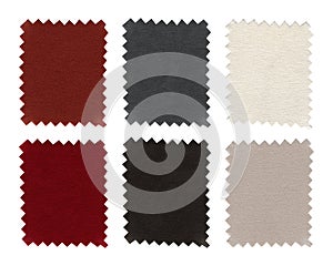 Set of fabric swatch samples,pieces texture.Color scheme earth tones fabric with white ,grey, brown,beige and black colors fabric