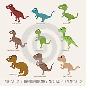 Set of Fabrosaurs hetodontosaurs pachycephalosaurs dinosaurs