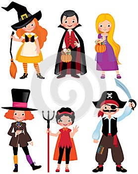 Set fabulous Halloween characters. Boys and girls in the costume