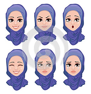 Set of face expressions of Arabic woman