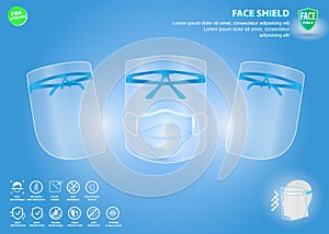 Set of face shield medical protection or portable face shield waterproof or personal protective equipment medical kit concept