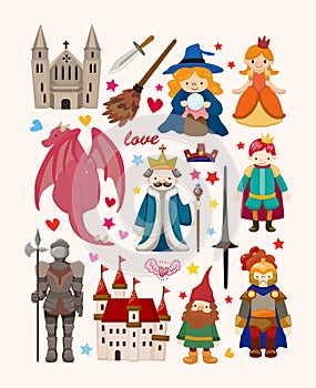 Set of fairy tale element icons