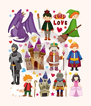 Set of fairy tale element icons