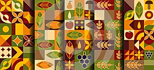 Set of fall patterns in bauhaus geometric style.