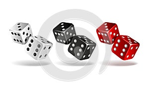 Set of falling dice isolated on white.