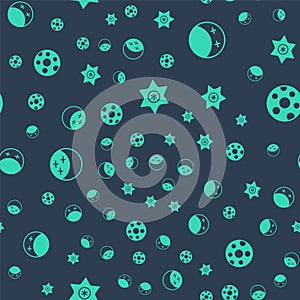 Set Falling star, Eclipse of the sun, and Full moon on seamless pattern. Vector