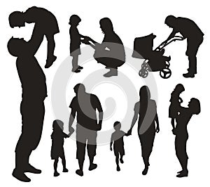 Set of family silhouettes.