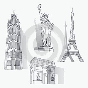 Set of famous landmarks