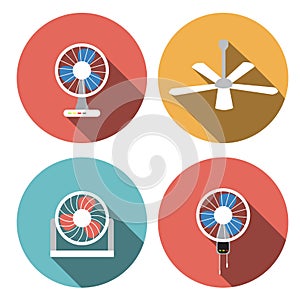 Set of fan icons in flat style, vector object