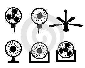 Set of fan icons in silhouette style, vector