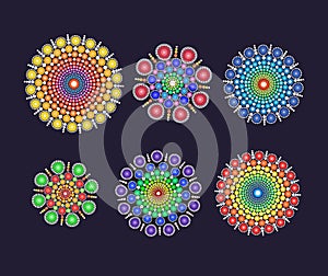 A set of fancy circular multicolored dotted ornament graphic elements for design and single use.