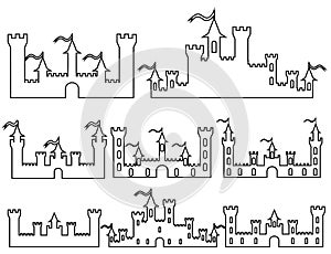 Set of Fantasy castles silhouettes for design. Vector i