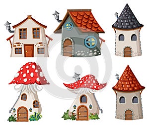A set of fantasy houses on white background