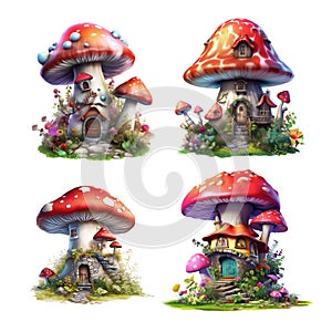 Set of fantasy small mushroom house
