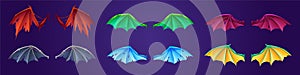 Set of fantasy wings of dragon, demon or bats