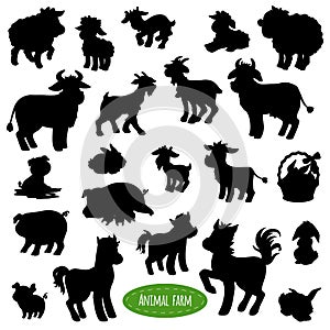 Set of farm animal silhouettes