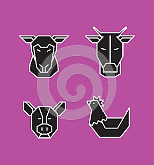 Set of farm animals heads