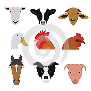 Set of Farm Animals and Pets Vectors and Icons