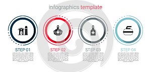 Set Farm house, Bottle of maple syrup, and Stone for curling. Business infographic template. Vector