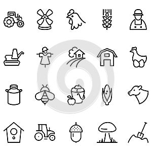 Set of farm Related Vector Lines Icons.