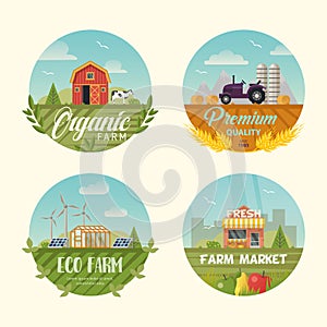 Set of farming logo or banners with barn