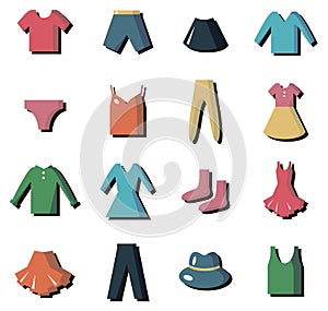 Set fashion clothes icons with shadows