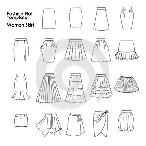 Set of Fashion Flat templates Sketches - Woman Skirts