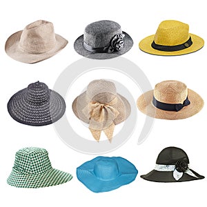 set of fashion hats isolated on white