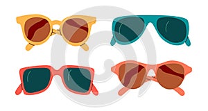 Set of fashion, summer, beach sunglasses for women. Front view of sun eyewear.