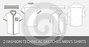 Set of Fashion technical sketches men`s shirts with short sleeves in vector.