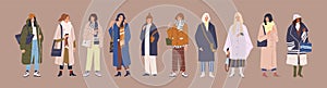 Set of fashion woman in trendy clothes vector cartoon illustration. Collection of classy colorful street style outwear photo
