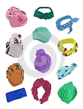 Set of fashionable women`s turbans