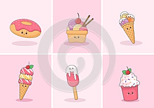 Set of Fast food Background Vector Illustration With Foods For Donuts or Ice Cream. Meal Unhealthy And Not Nutritious