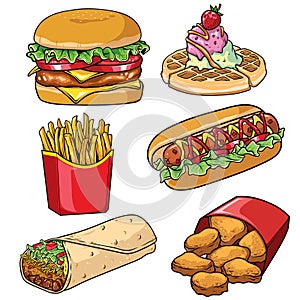 Set of fast food collection