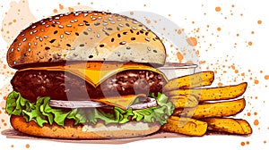 Set Fast Food Doodles White. Vector Illustra