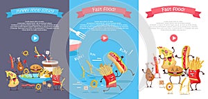 Set of Fast Food Flat Style Vector Web Banners